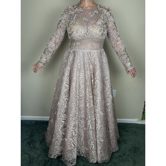 NEW $998 Mac Duggal 11121D Floral Embroidered & Beaded Long Sleeve Mesh Gown 12 - Picture 3 of 16